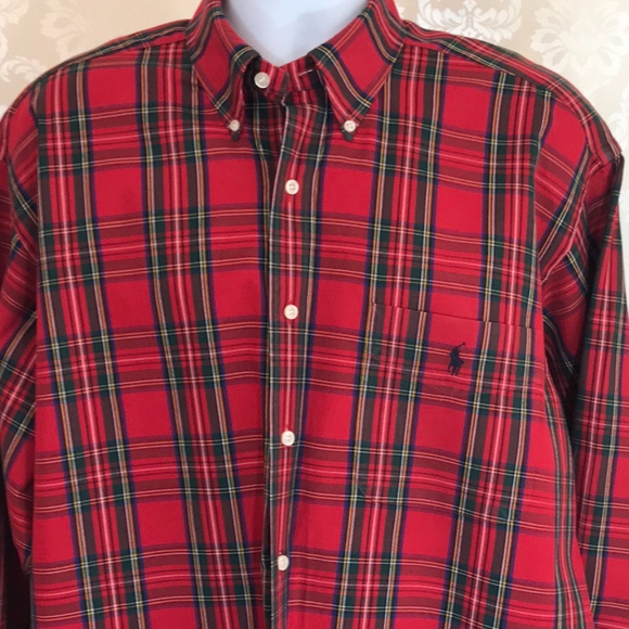 red plaid polo button down